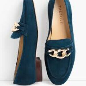 Talbots Women´s  Green  Blue Cassidy Chainlink Loafers - Suede flats Sz 9
